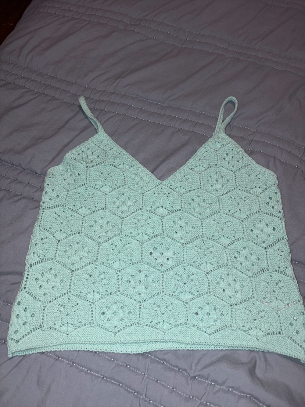 American eagle L Light Mint Crochet Knit Cami Tank Top - Women